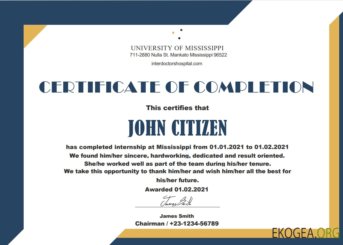 Certificat de stage aux États Unis